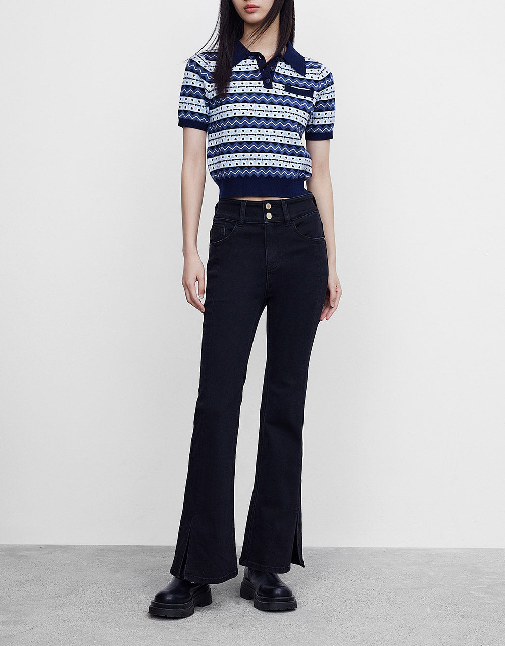 Slit Hem Flare Jeans