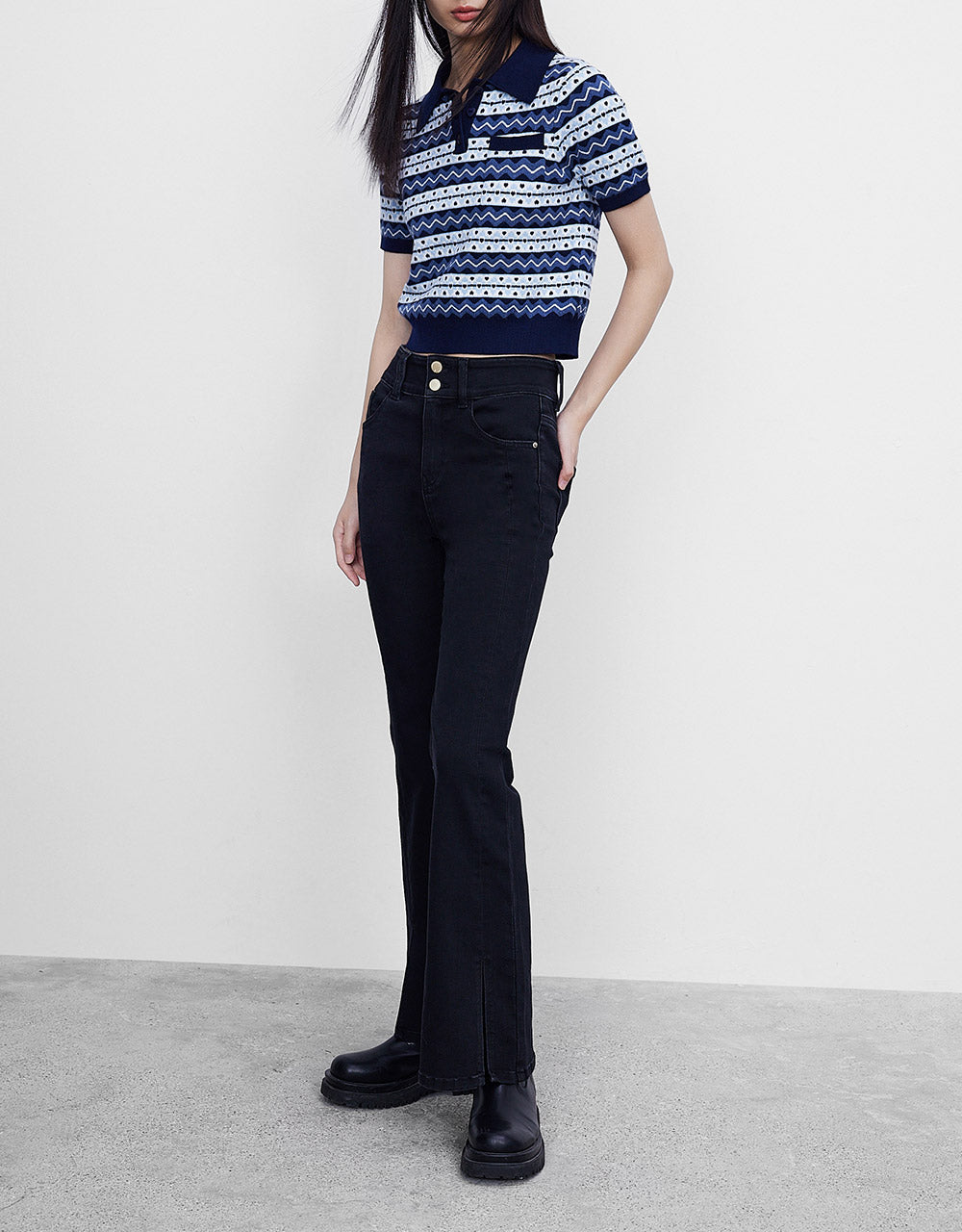 Slit Hem Flare Jeans