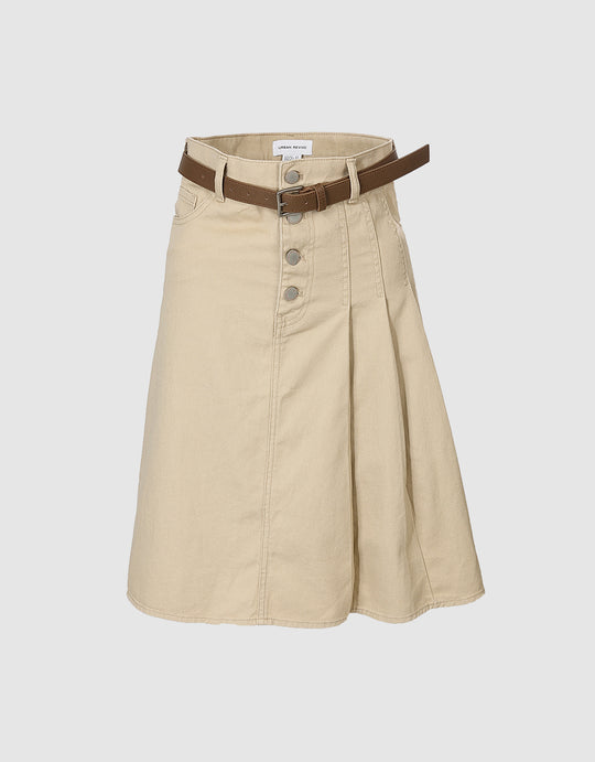 Belted Pleated Skirt