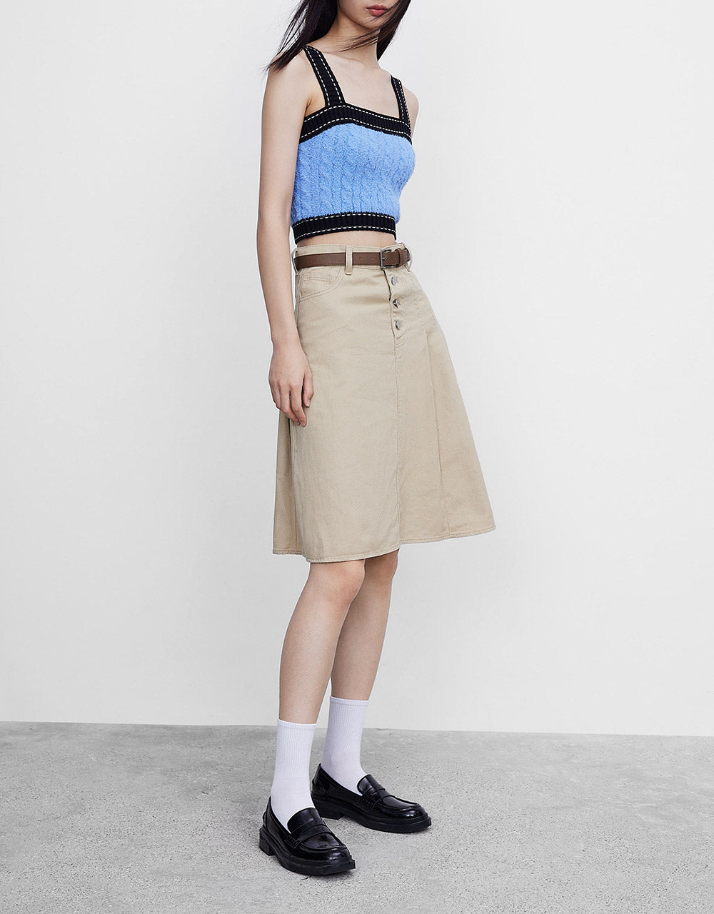 Belted Pleated Skirt