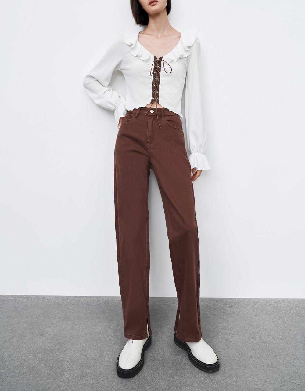 Slit Hem Straight Fit Jeans