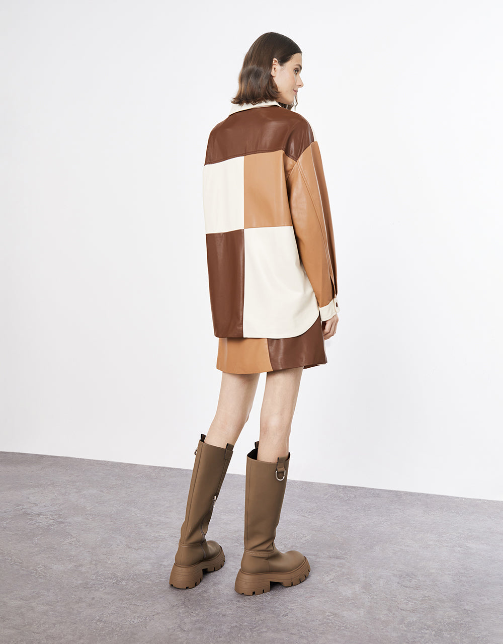 Faux Leather Colorblock Skirt