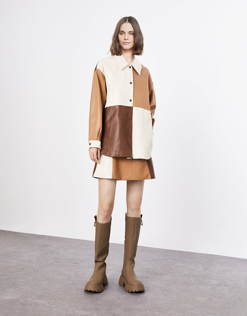 Faux Leather Colorblock Skirt