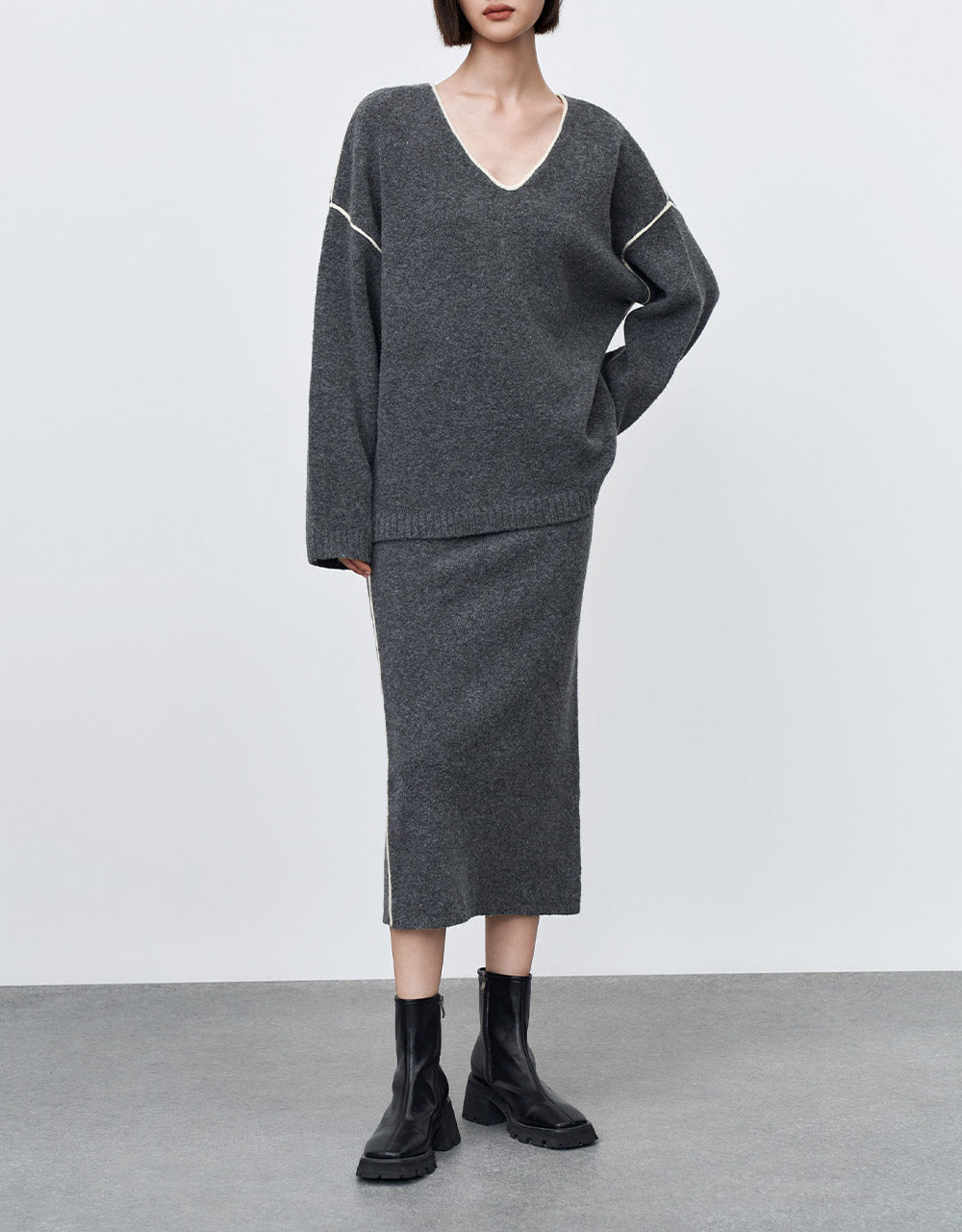 Contrast Stitch Knitted Skirt