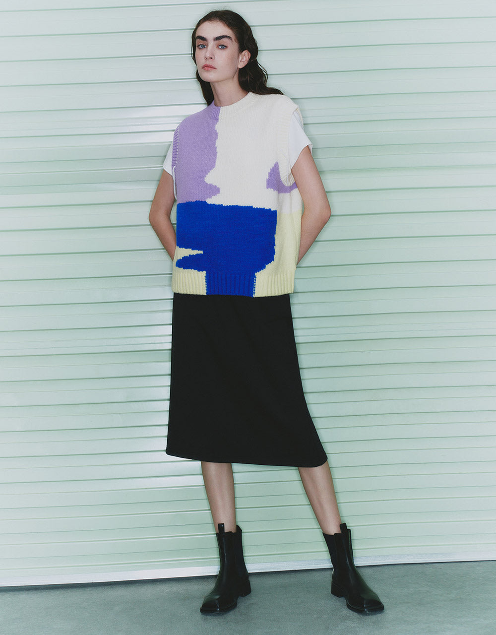 Elastic Waist Midi Skirt