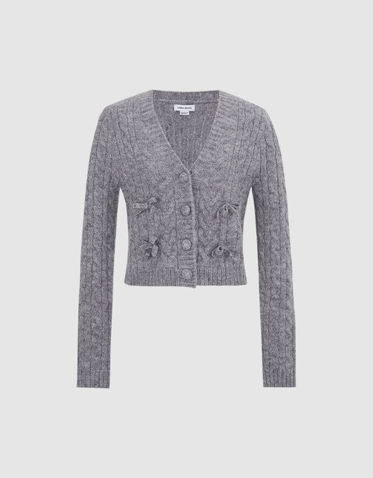 Bow Detail Cable Knit Cardigan