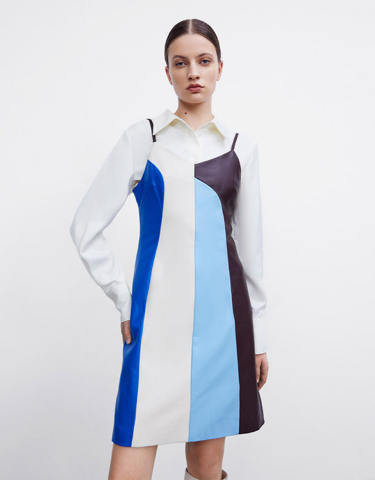 Colorblock Faux Leather Strappy Dress