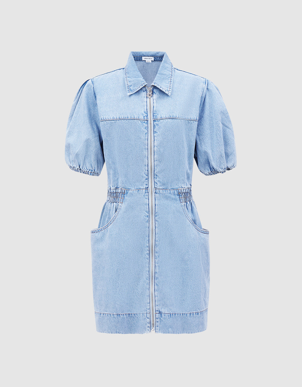 Zip Front Elastic Waist Denim Dress