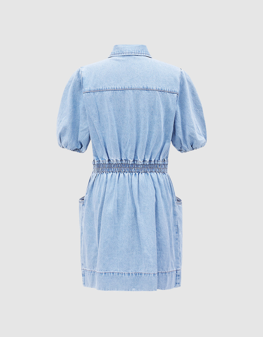 Zip Front Elastic Waist Denim Dress