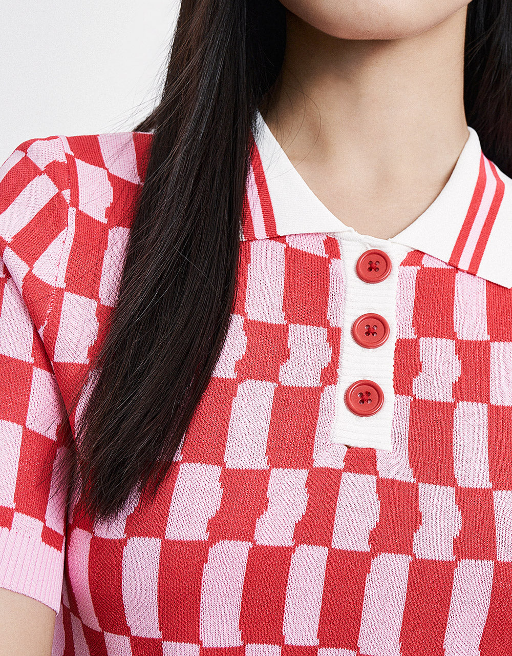 Checkered Knitted Polo Shirt