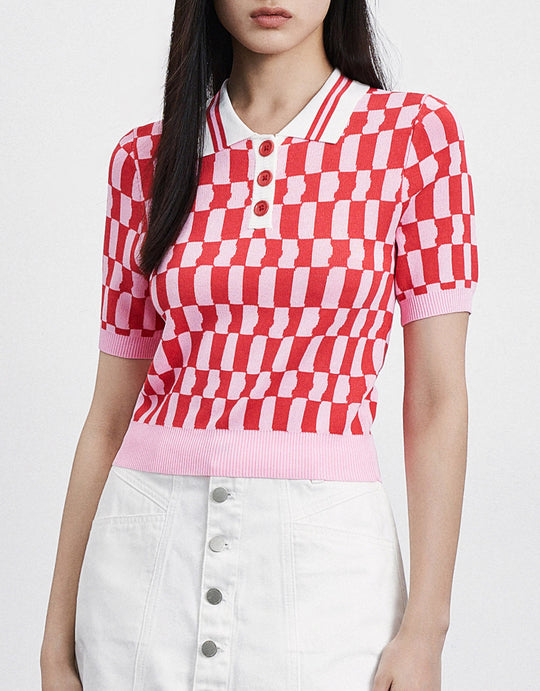 Checkered Knitted Polo Shirt