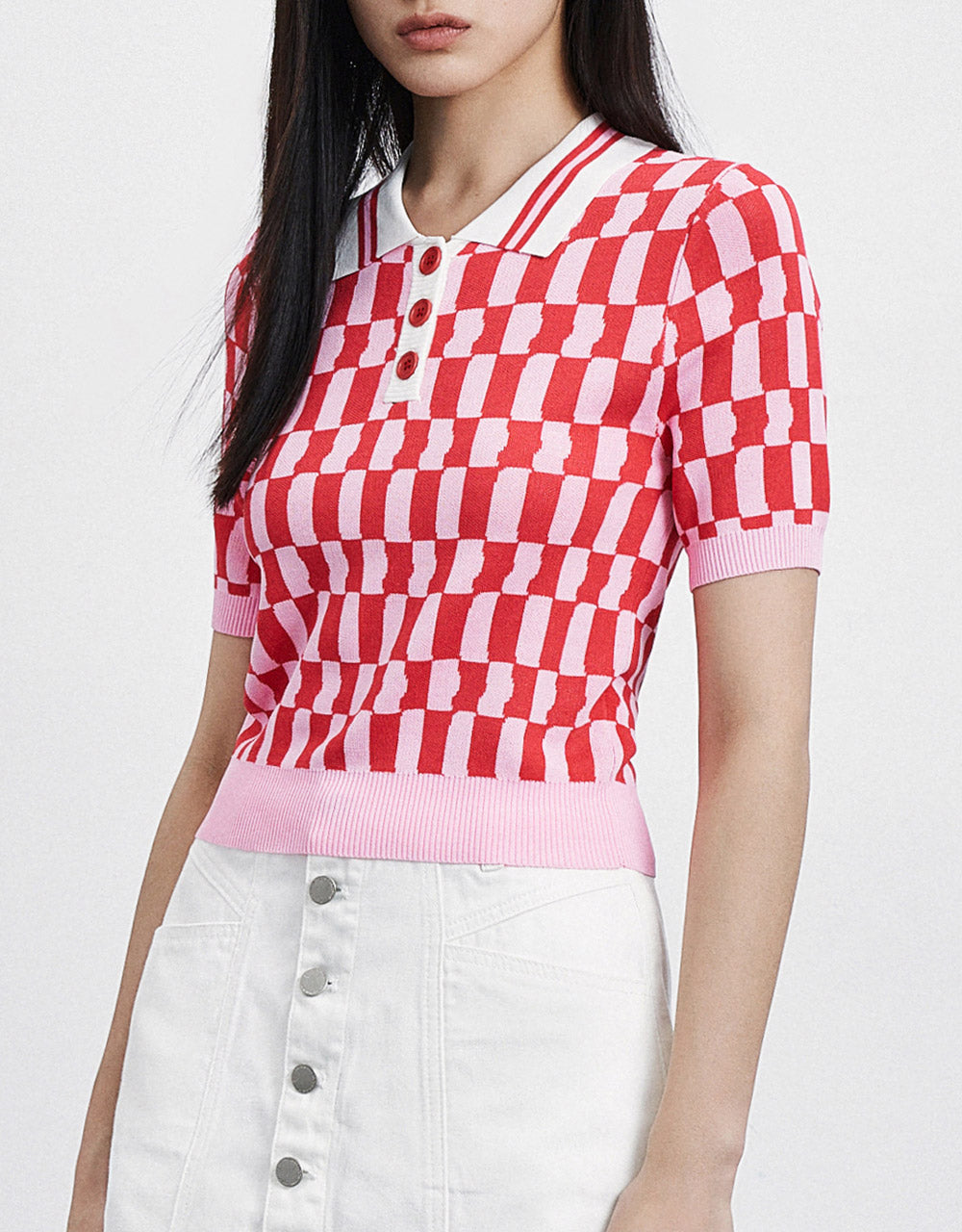 Checkered Knitted Polo Shirt