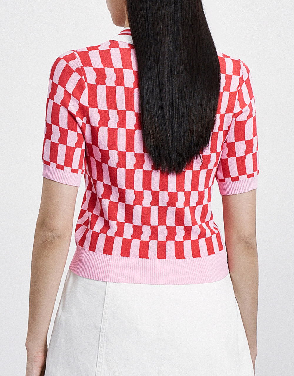 Checkered Knitted Polo Shirt