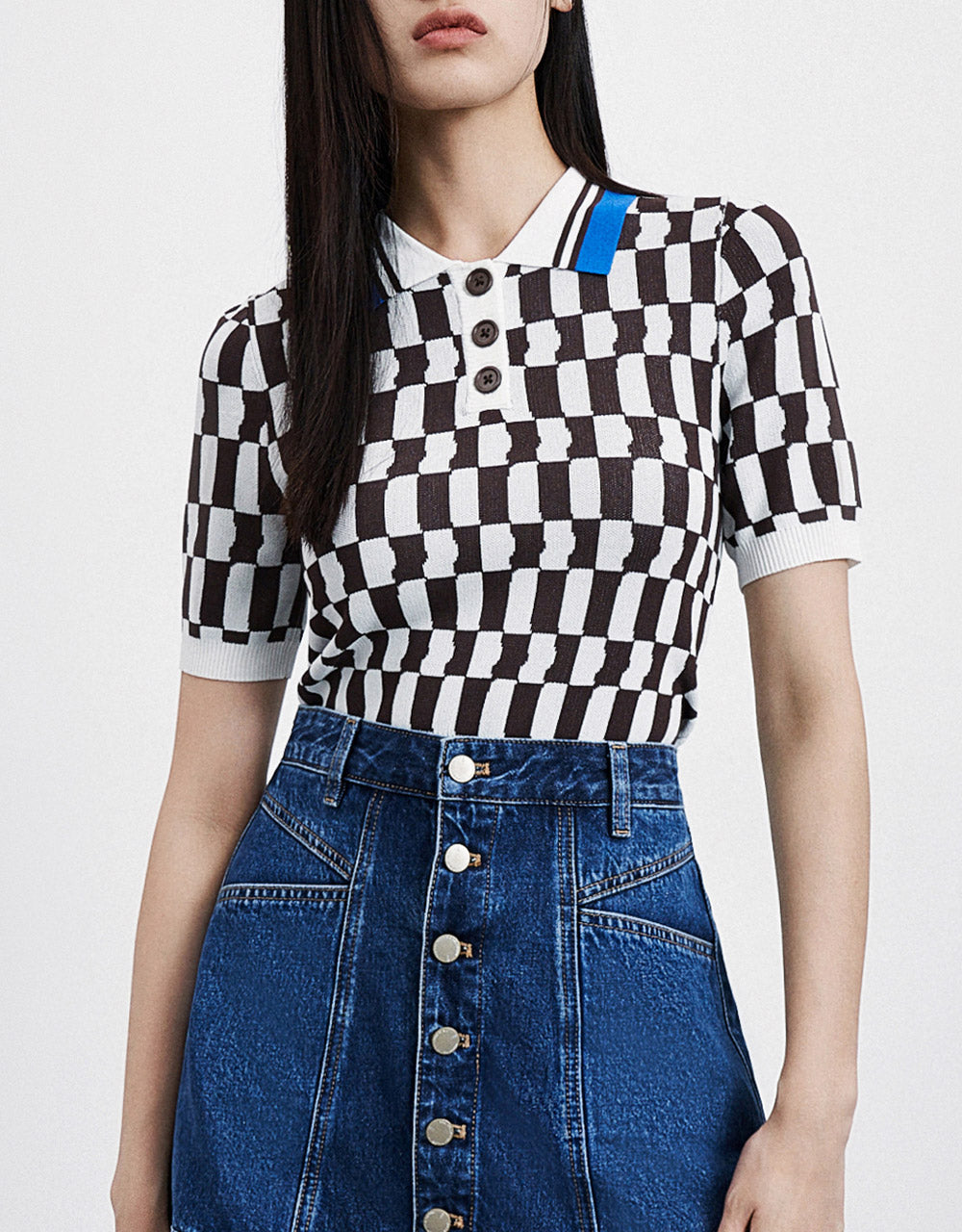 Checkered Knitted Polo Shirt