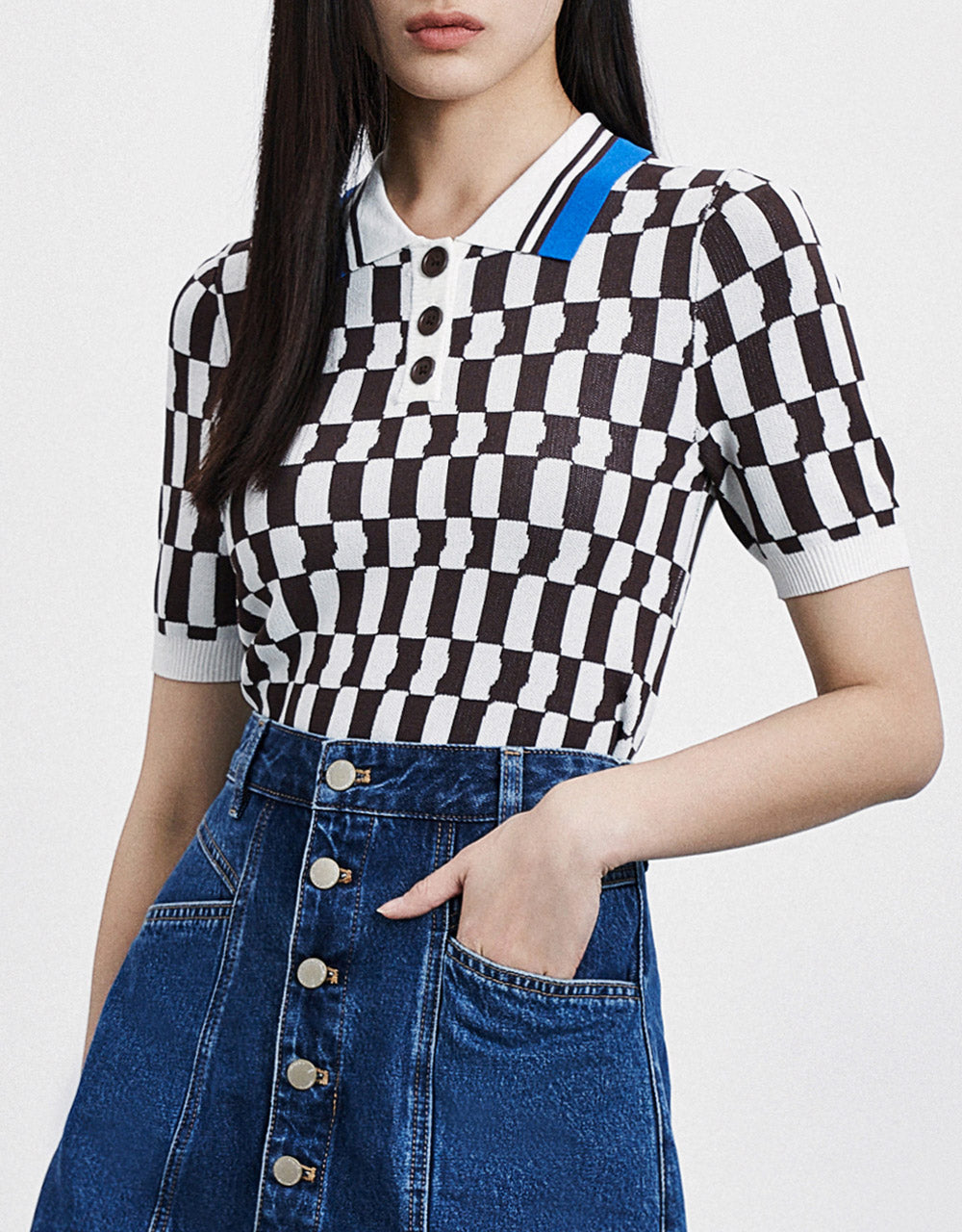 Checkered Knitted Polo Shirt