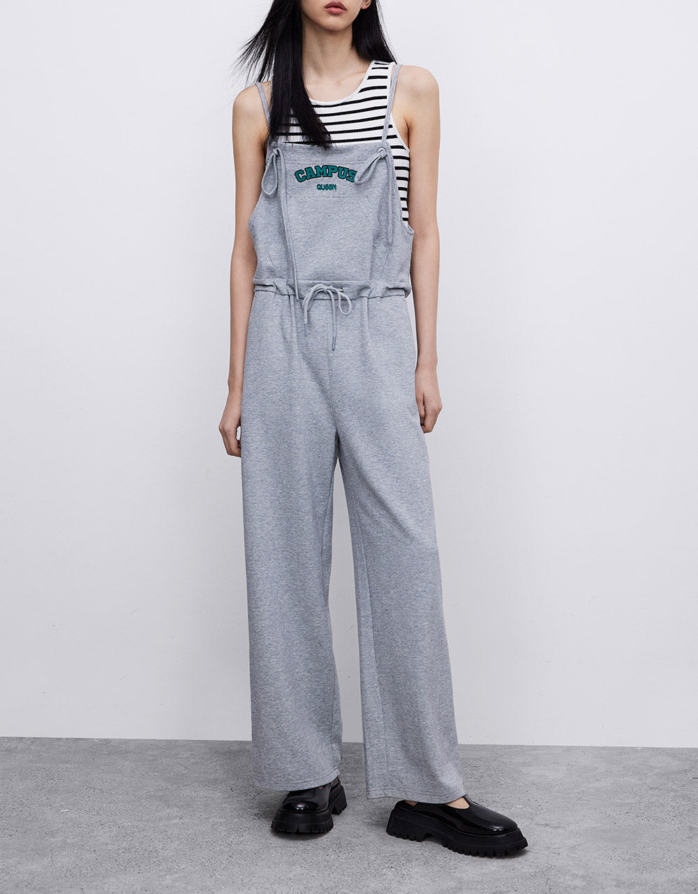 Sleeveless Letter Print Kangaroo Pocket Jumpsuit