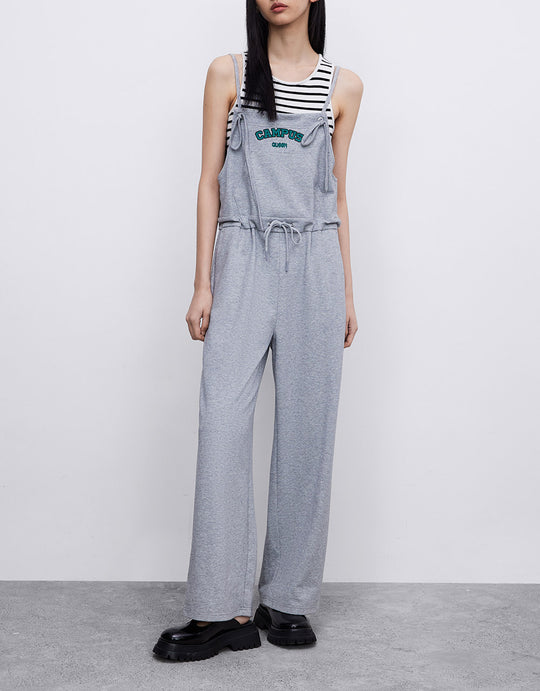 Sleeveless Letter Print Kangaroo Pocket Jumpsuit