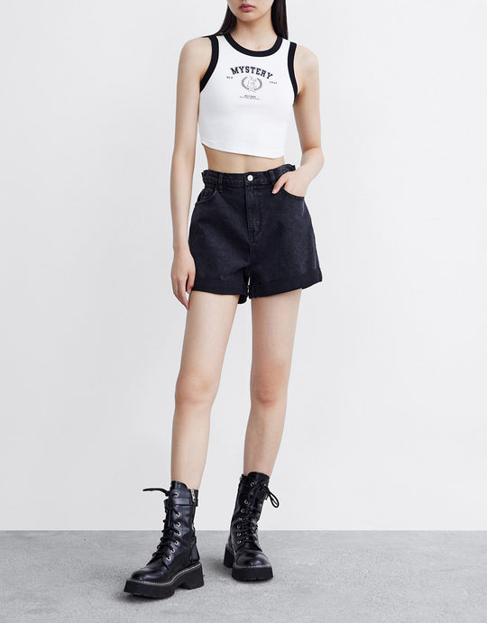 Paperbag Waist Denim Shorts