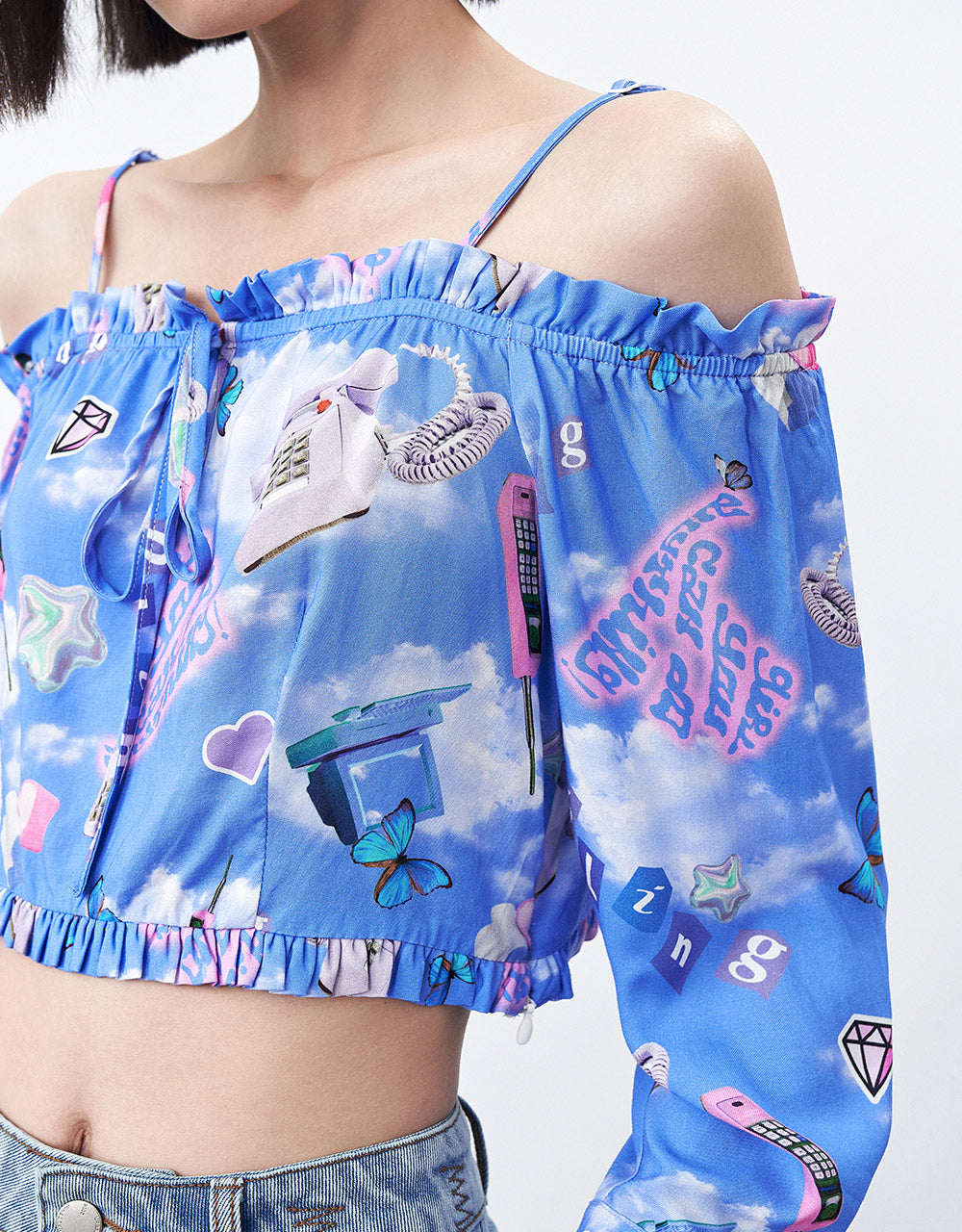 Printed Tie Front Top