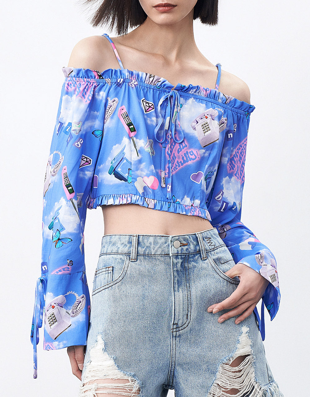 Printed Tie Front Top