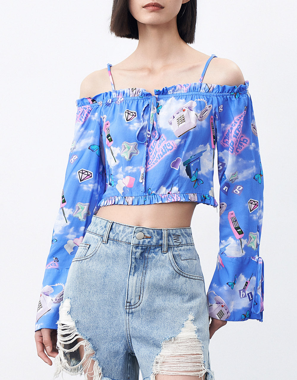 Printed Tie Front Top