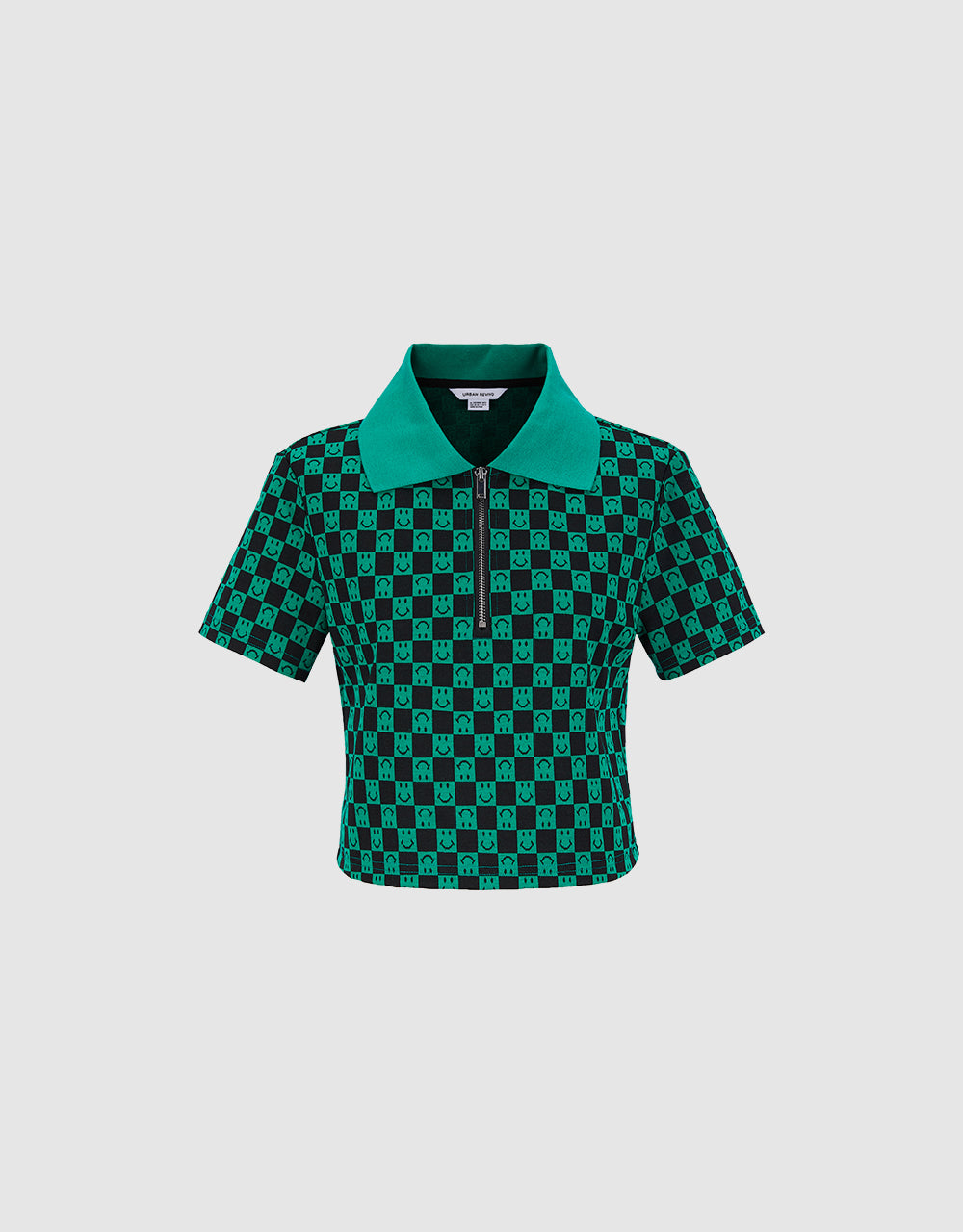 Half Zipper Checkered Polo Shirt