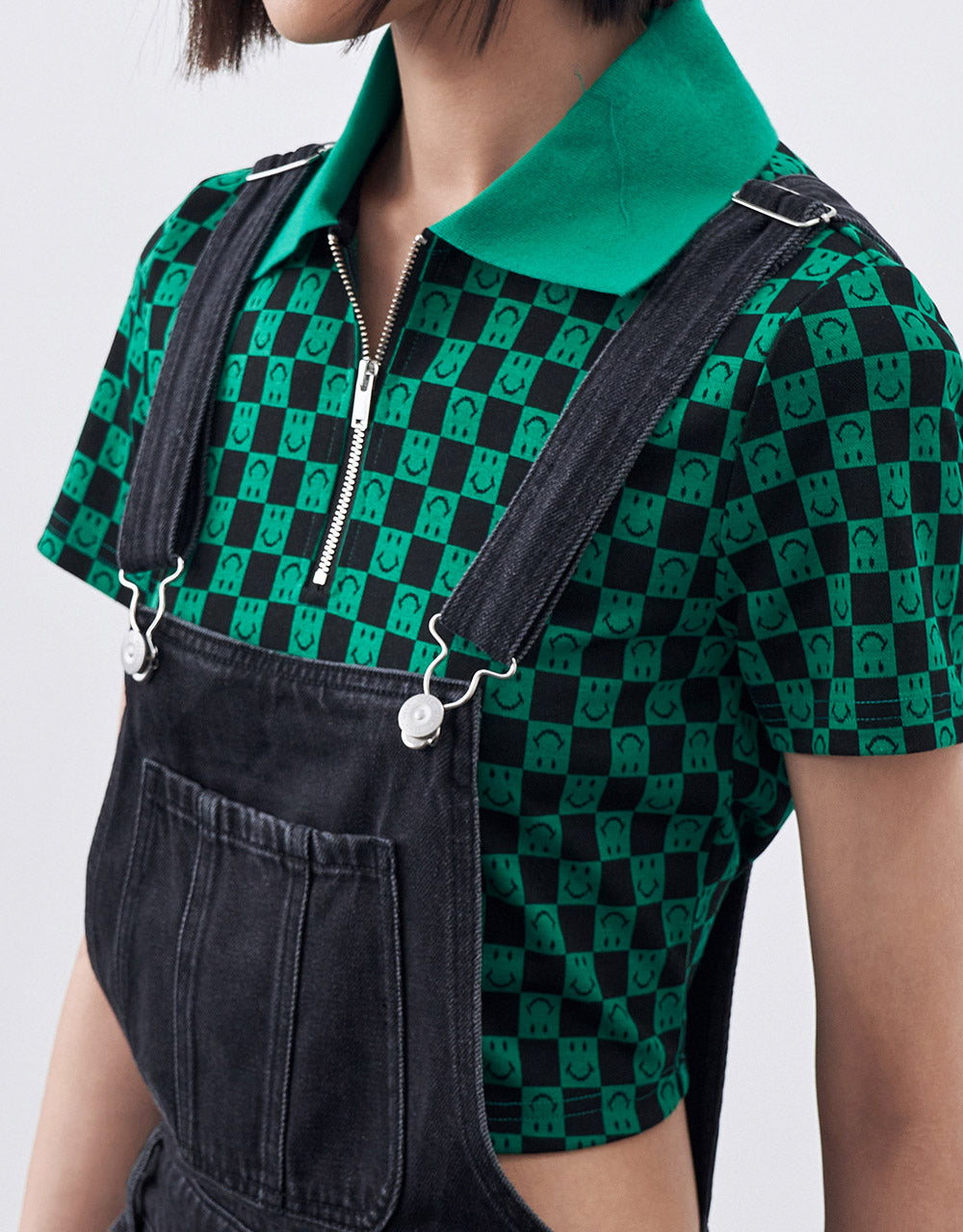 Half Zipper Checkered Polo Shirt