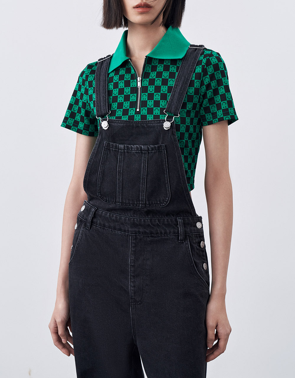 Half Zipper Checkered Polo Shirt