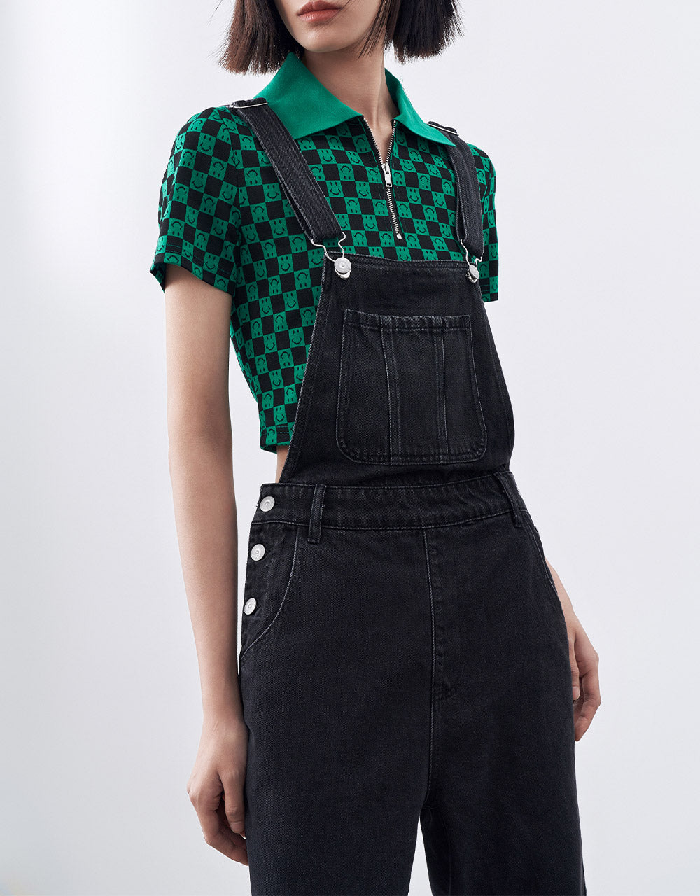 Half Zipper Checkered Polo Shirt