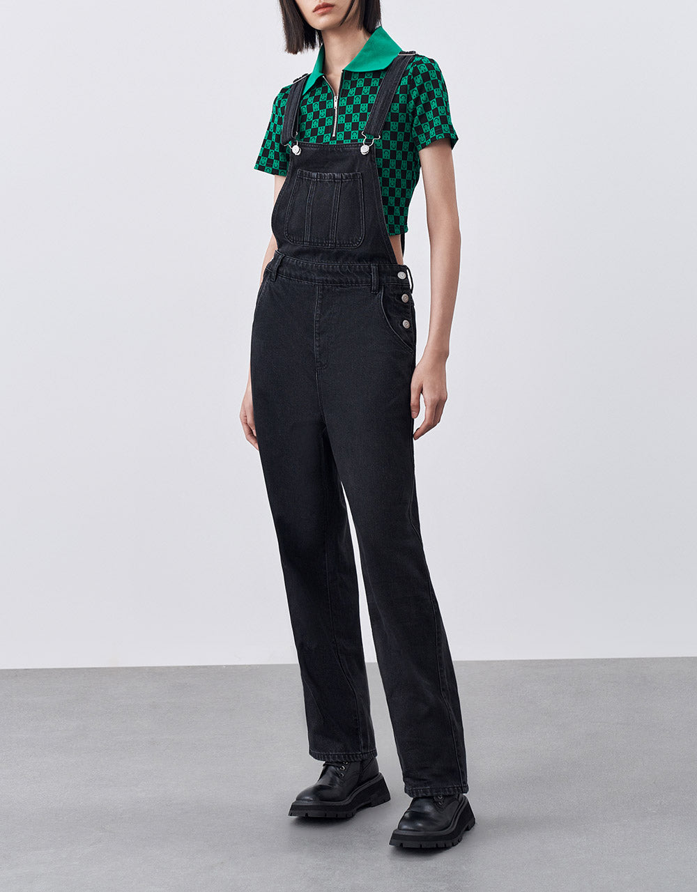Half Zipper Checkered Polo Shirt