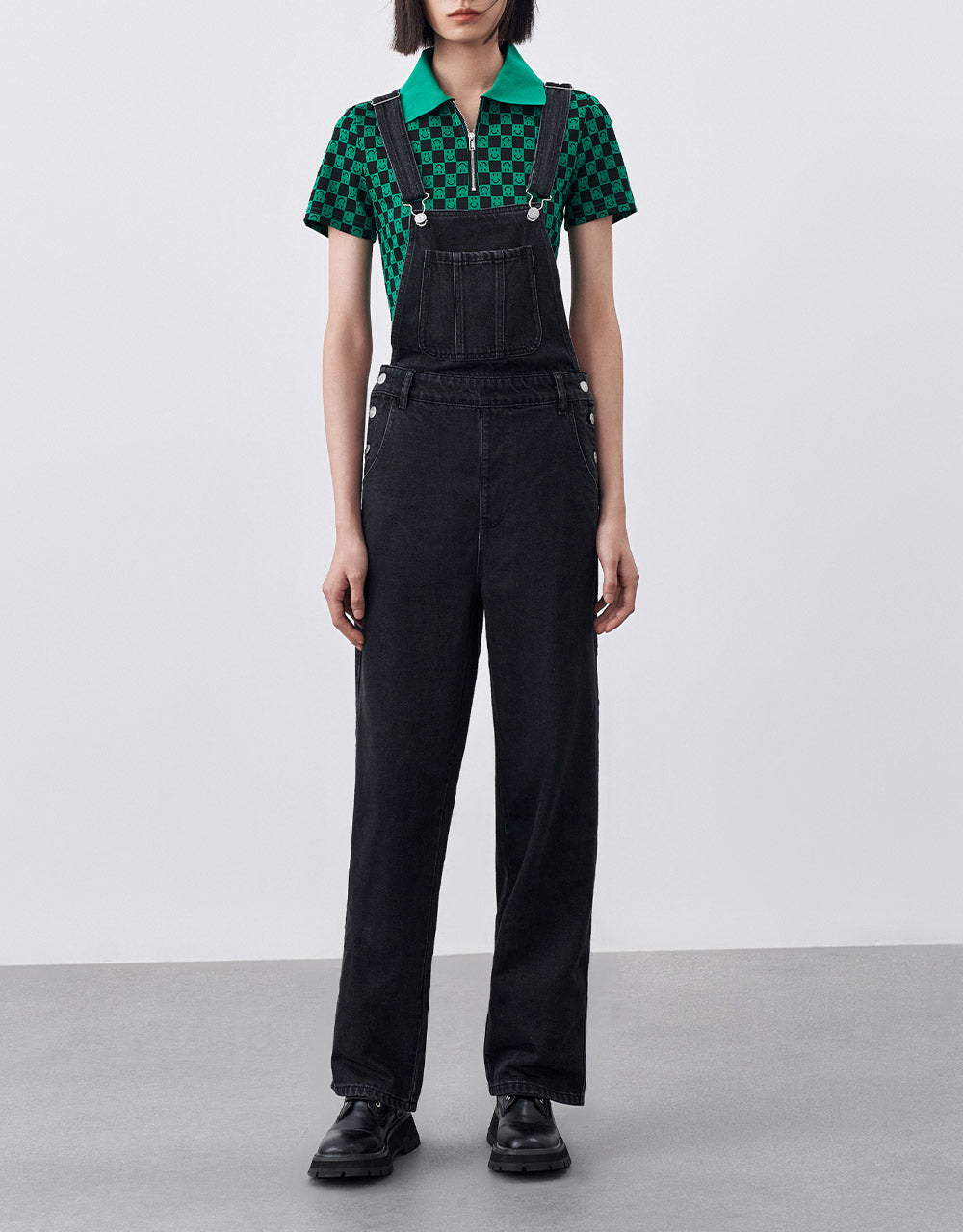 Half Zipper Checkered Polo Shirt