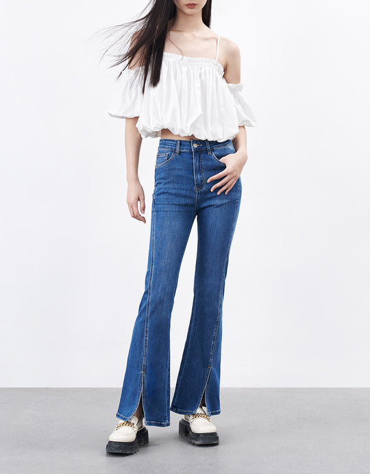 Slit Hem Flare Jeans