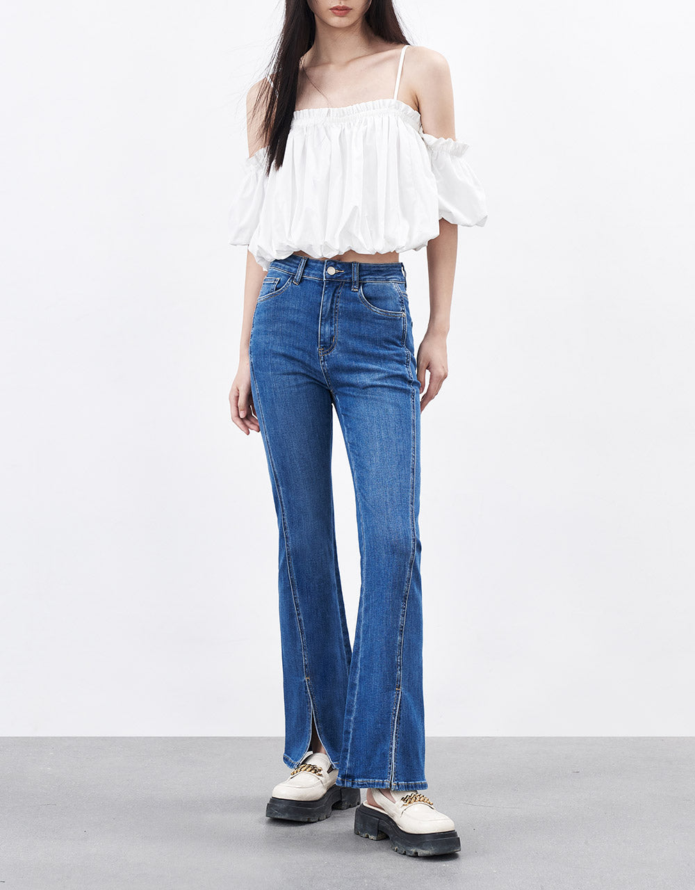 Slit Hem Flare Jeans