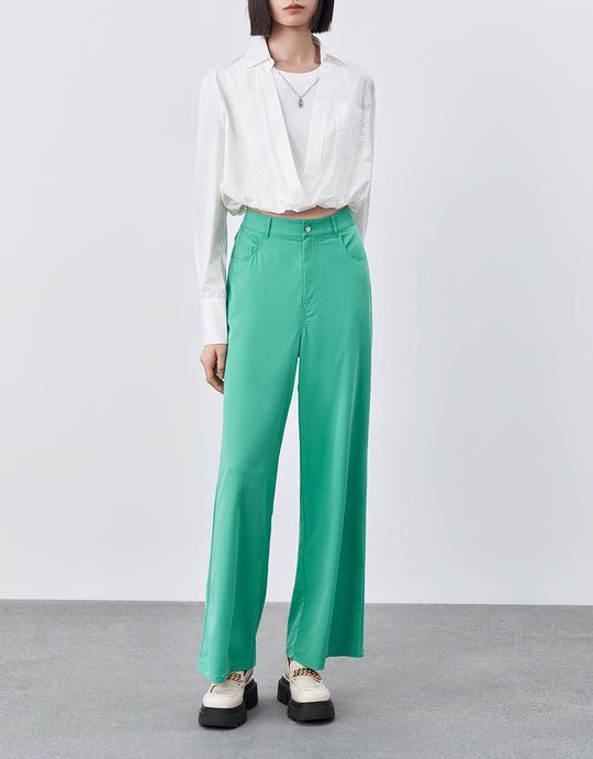Contrast Stitch Wide Leg Pants