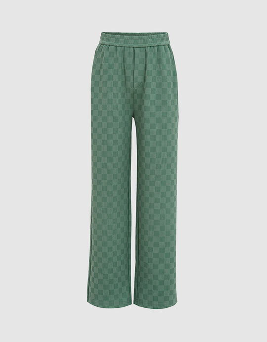 Checkered Cotton Straight Pants