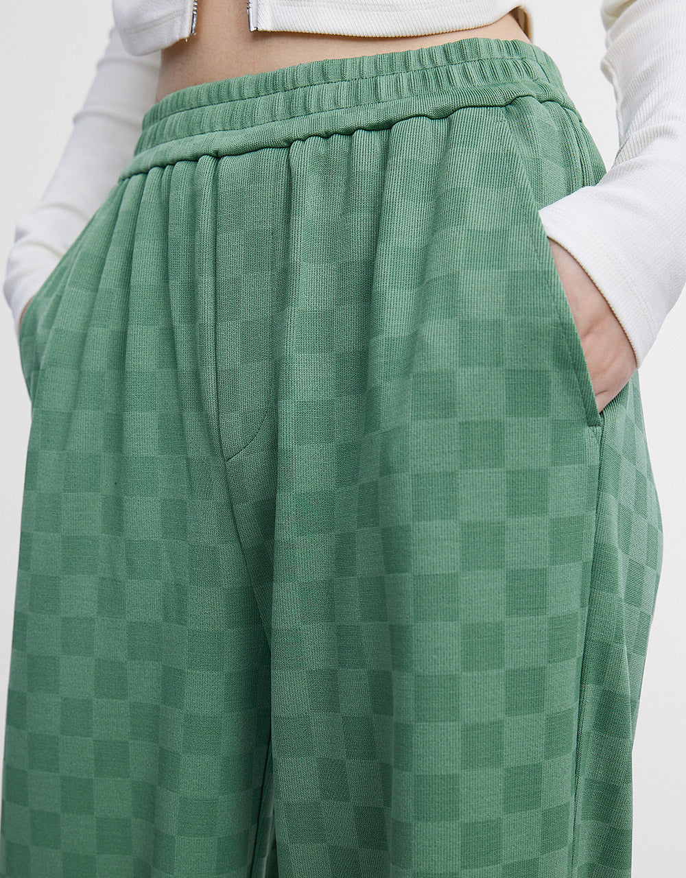 Checkered Cotton Straight Pants