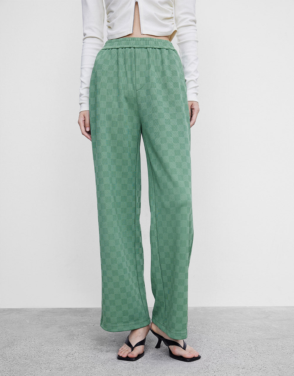 Checkered Cotton Straight Pants