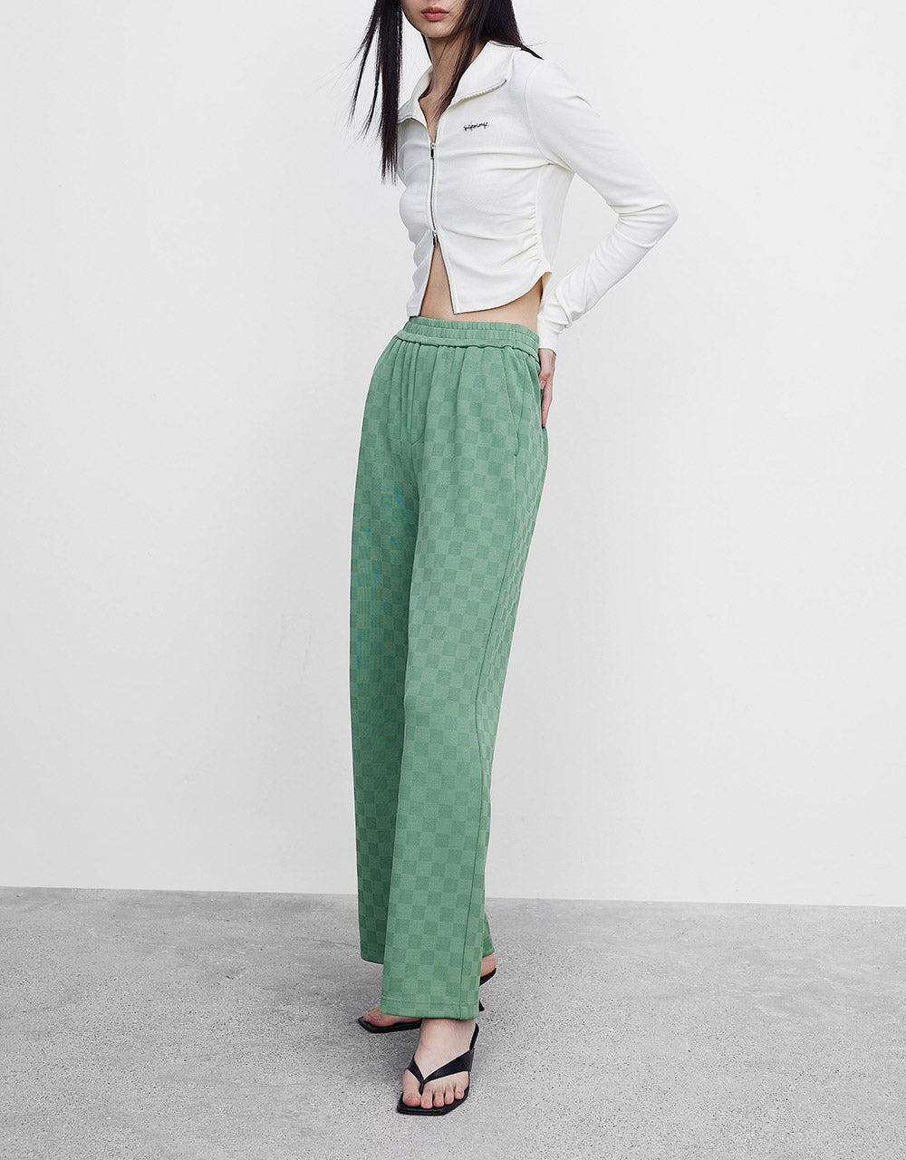 Checkered Cotton Straight Pants