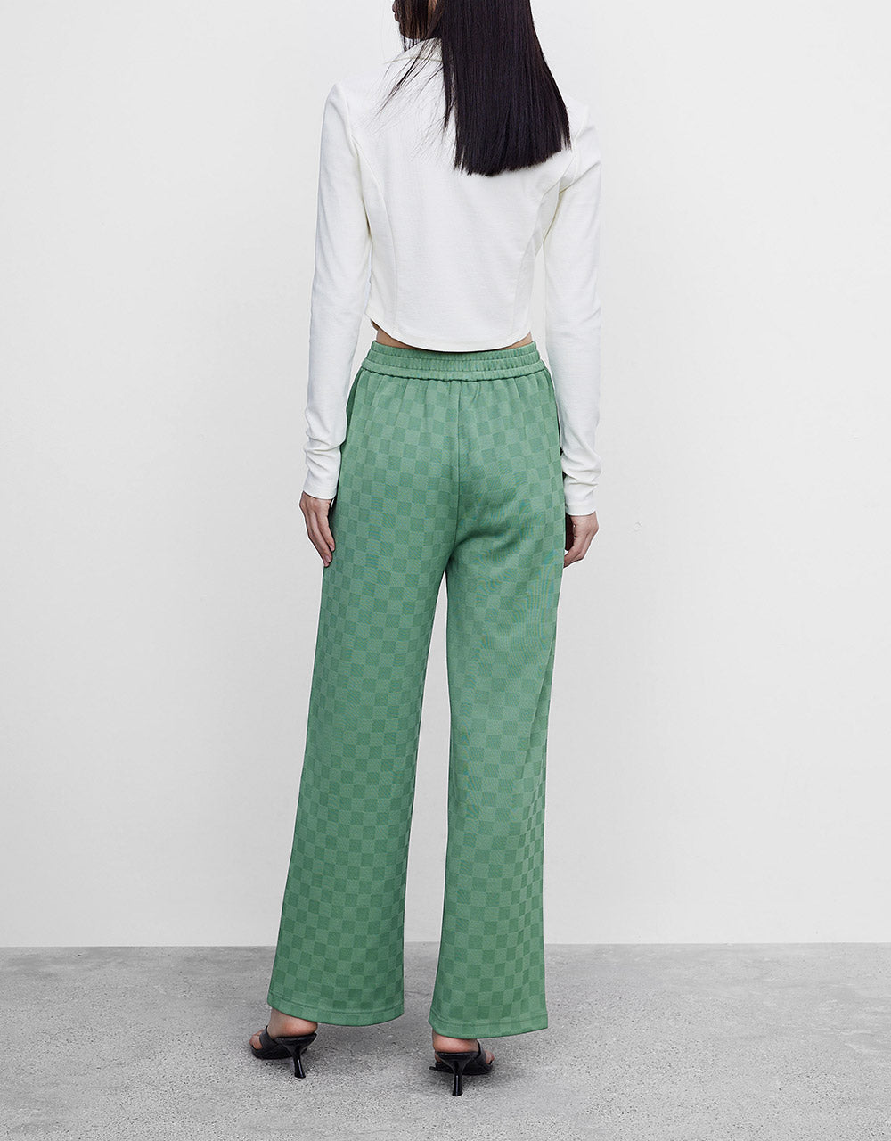 Checkered Cotton Straight Pants