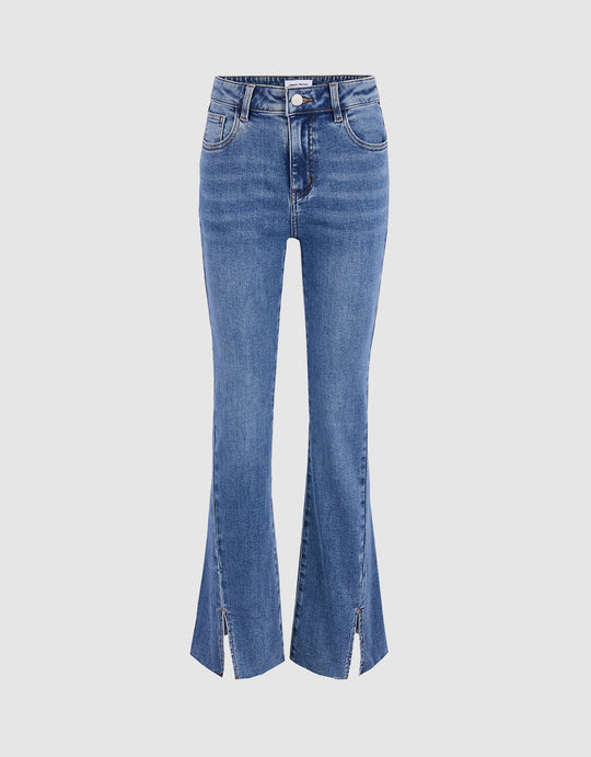 Slit Hem Flare Jeans
