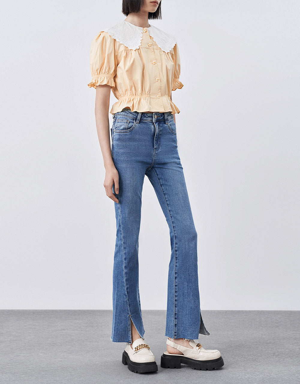 Slit Hem Flare Jeans