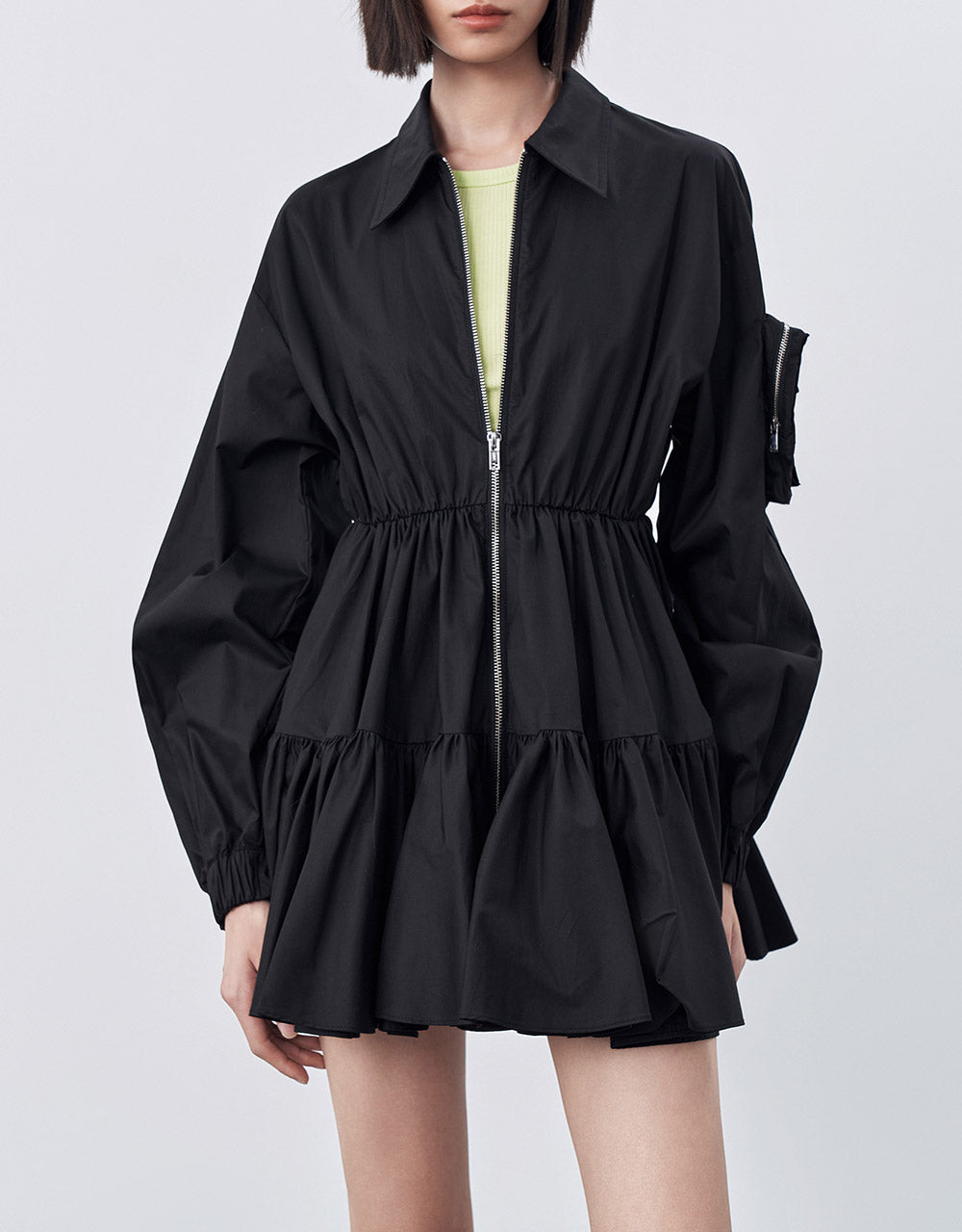 Tiered Zip Up Mini Dress