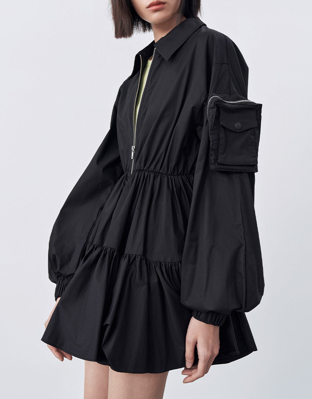 Tiered Zip Up Mini Dress