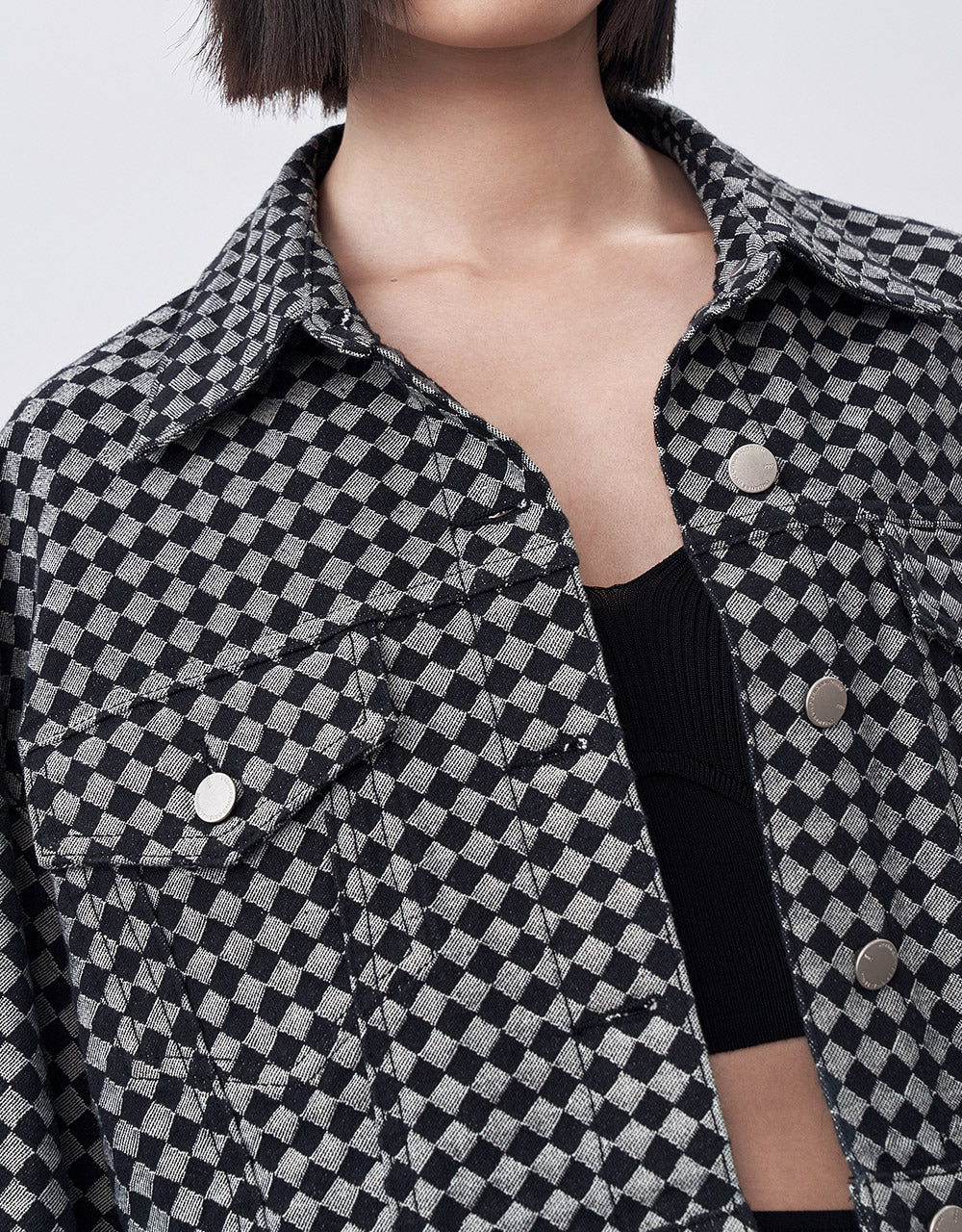 Checkered Denim Jacket