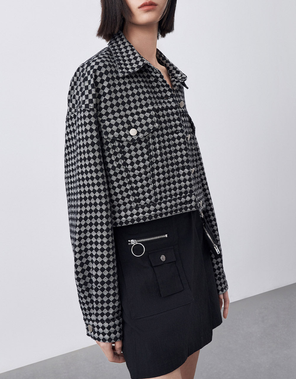 Checkered Denim Jacket