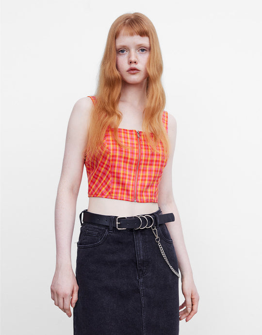 Checkered Zip Up Camisole