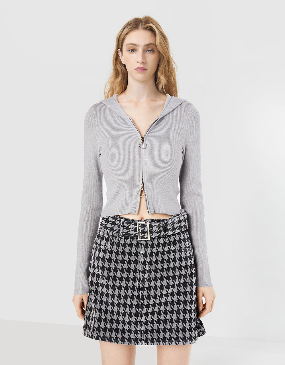 Zip Up Hooded Knit Cardigan