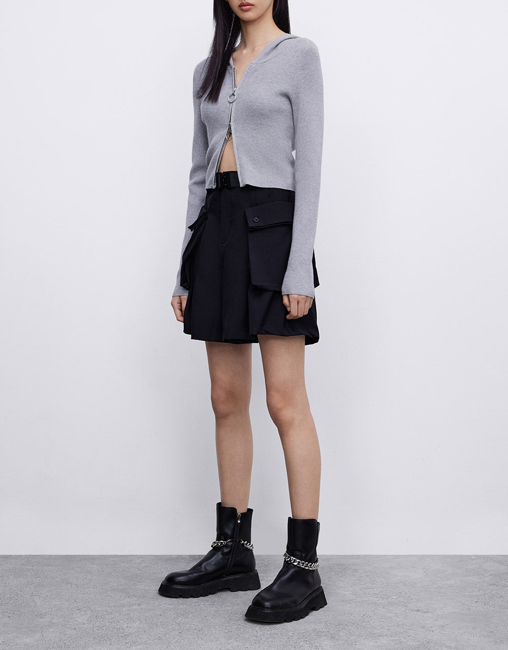 Zip Up Hooded Knit Cardigan