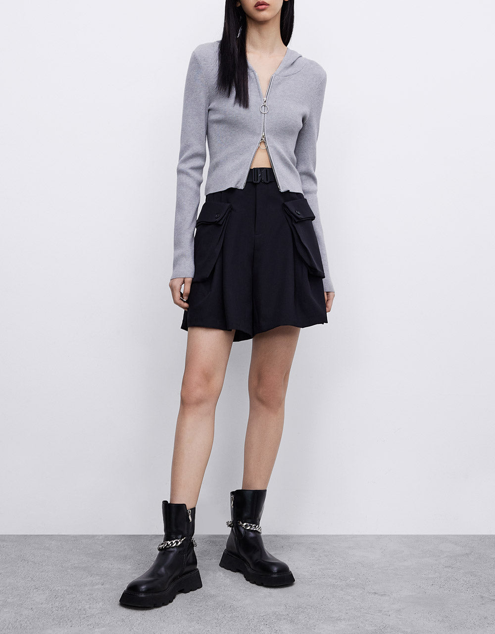 Zip Up Hooded Knit Cardigan