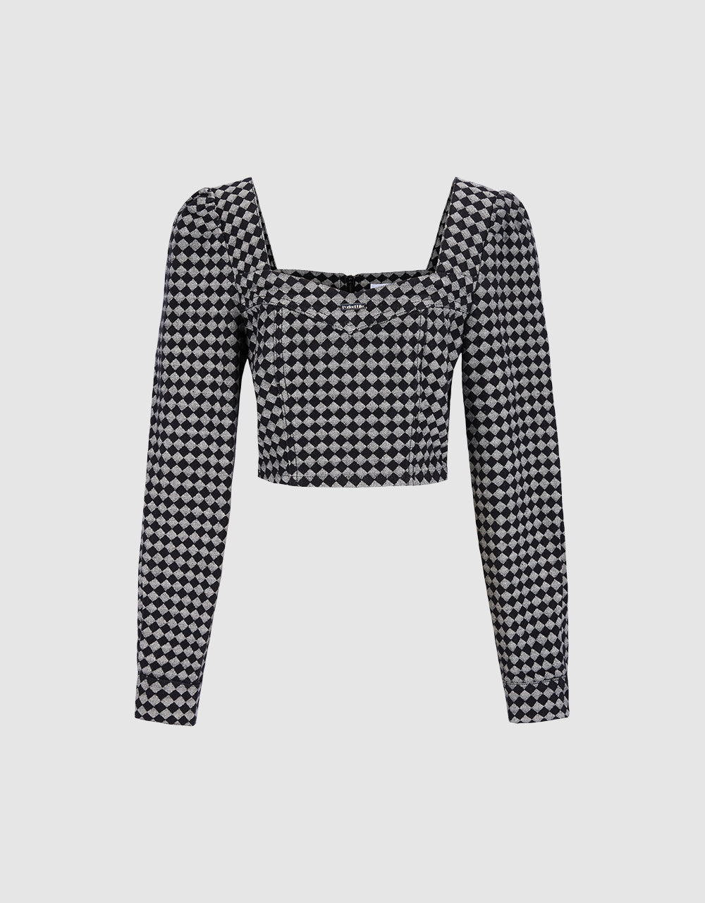 Checkered Cropped Denim Top